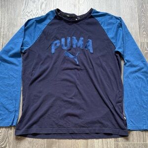 Puma Men’s Large Long Sleeve Logo Shirt Blue Athletic Top
